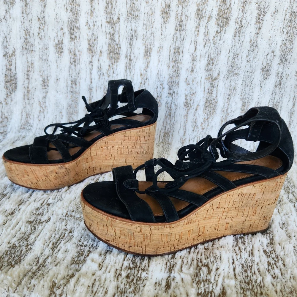 Frye "Heather Gladiator" Platform Wedge Sandal Leather Black | Women's Size 6.5 - Picture 9 of 14